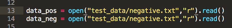Python code opening negative and positive training files using write mode