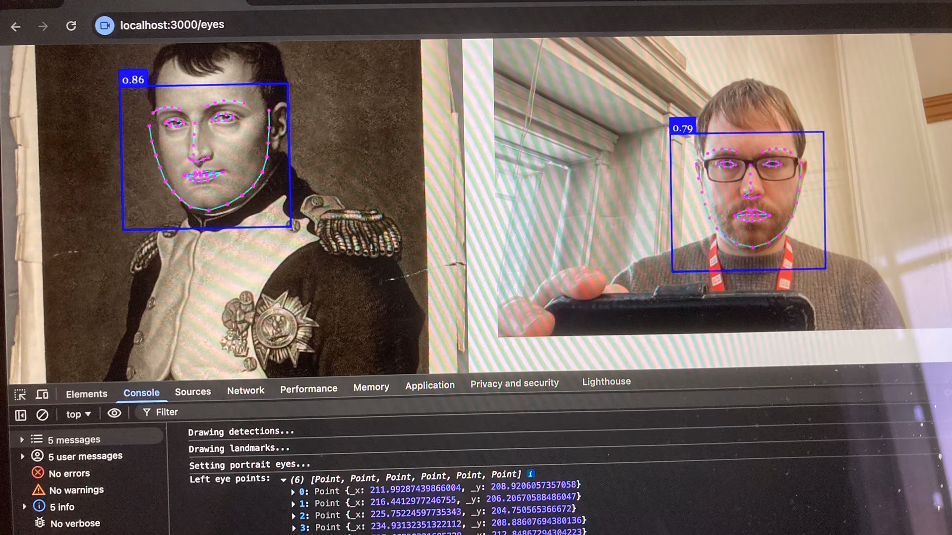Eye position tracking overlay on a historical photograph