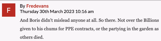 A comment posted by an imitation FredEvans account